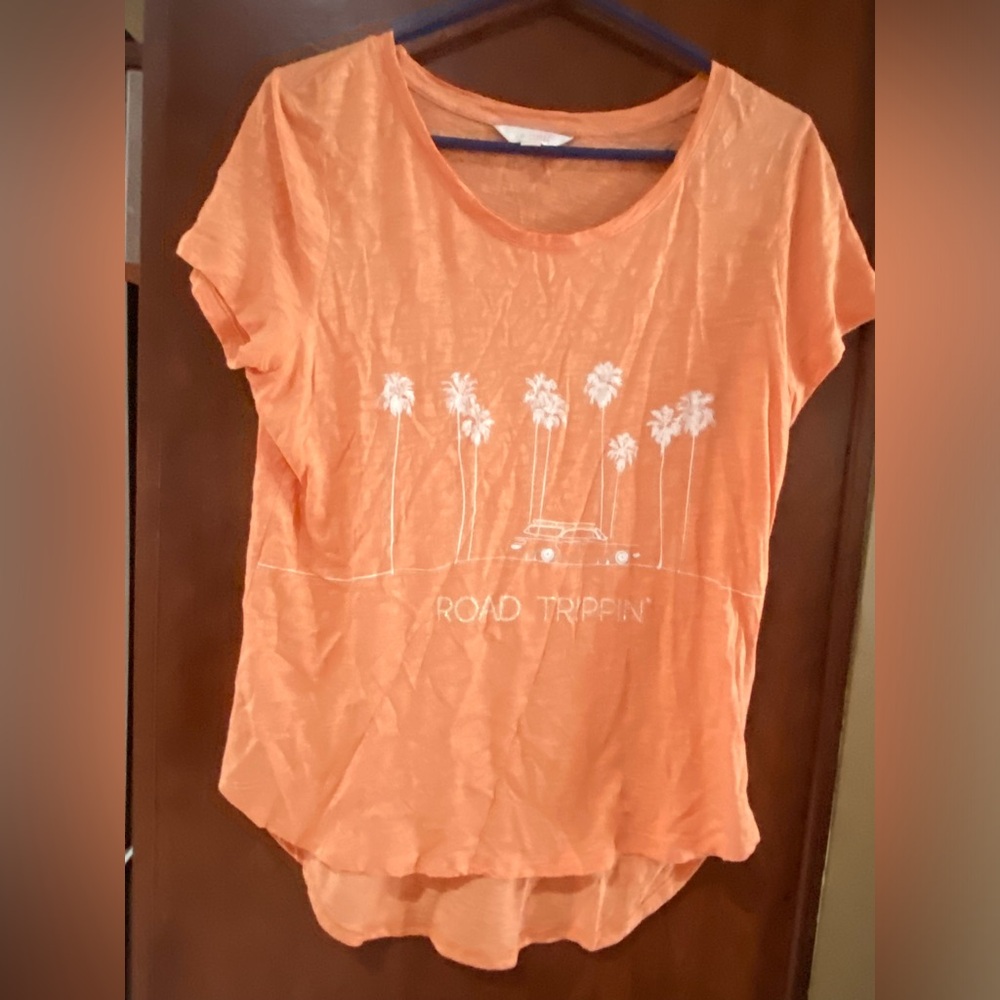 LC Lauren Conrad Orange 'Road Trippin' Palm Graphic' Short Sleeve Tee